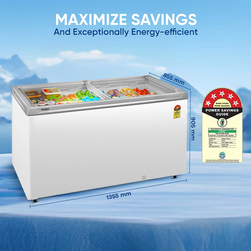 Haier 400 L Glass Top Freezer with LED & 4 Years Warranty 5 STAR